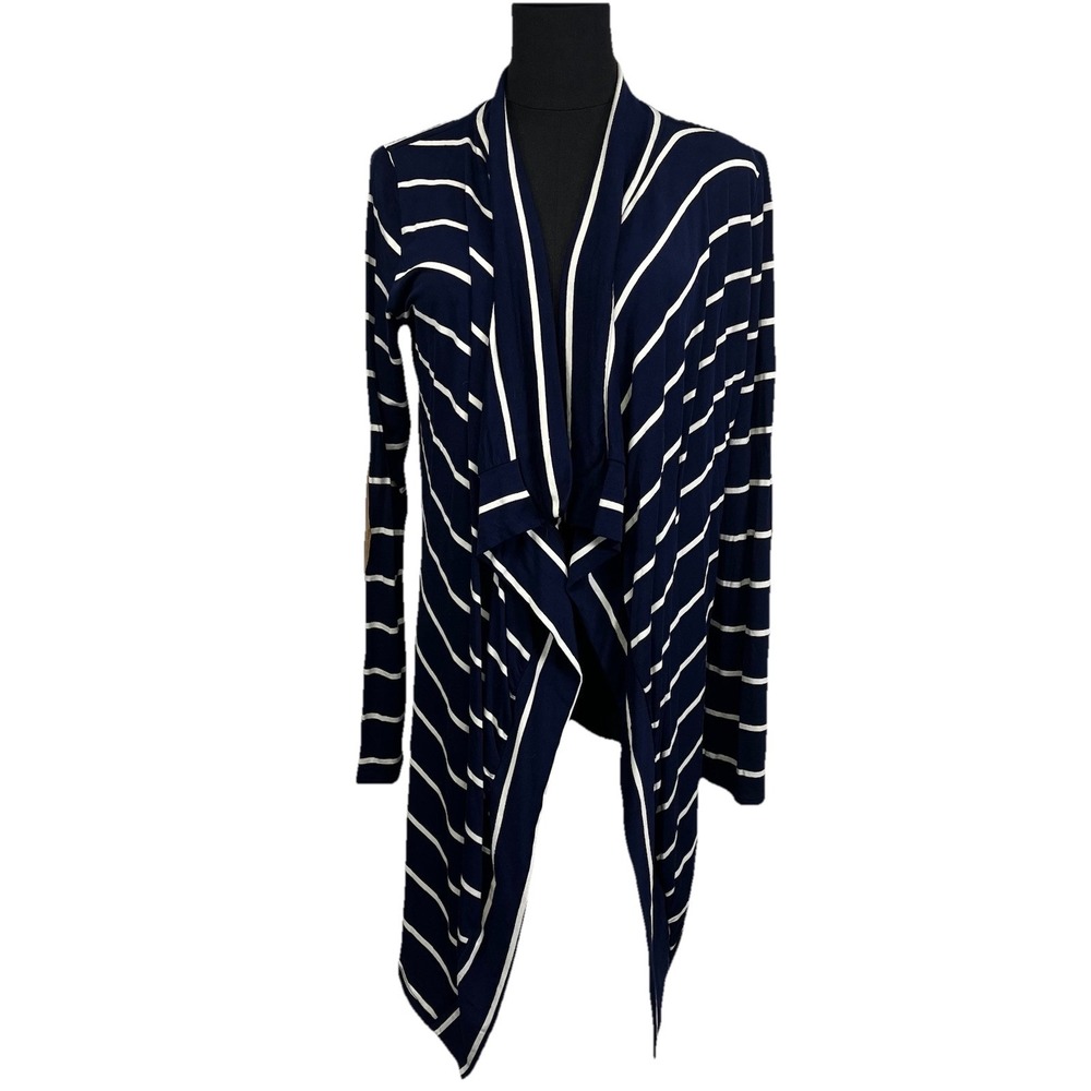 12PM by Mon Ami Womens Cardigan Size L‎ Waterfall Open Front Striped Lux Leisure